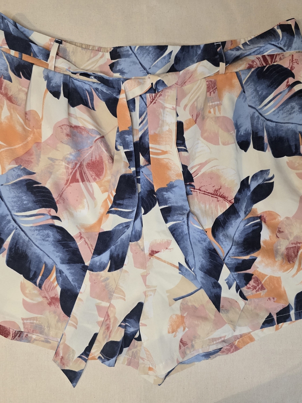 Fashion Nova Navy & Peach Tropical Tie-Waist Bermuda Shorts
